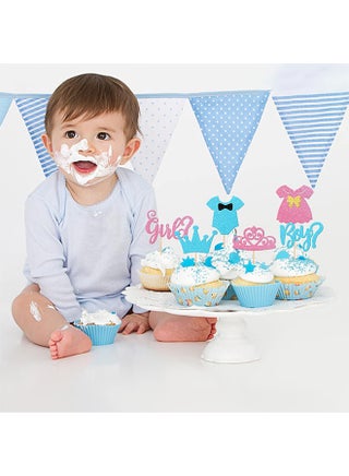 12Pcs Sparkling Baby Gender Reveal Cupcake Toppers Pink Blue Glitter Cake Decorations Boy or Girl Baby Shower for Gender Reveal Theme Baby Shower Kids Birthday Party Cake Decorations Supplies - view 4